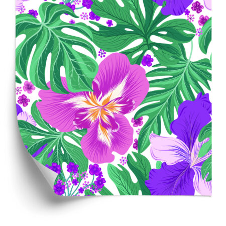 kolorowa tapeta tropikalne kwiaty boho tapata do salonu