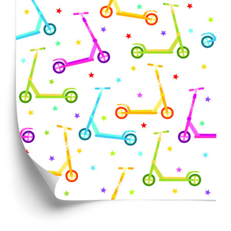 tapeta do pokoju dziecięcego dla chłopca klolorowa hulajnogi