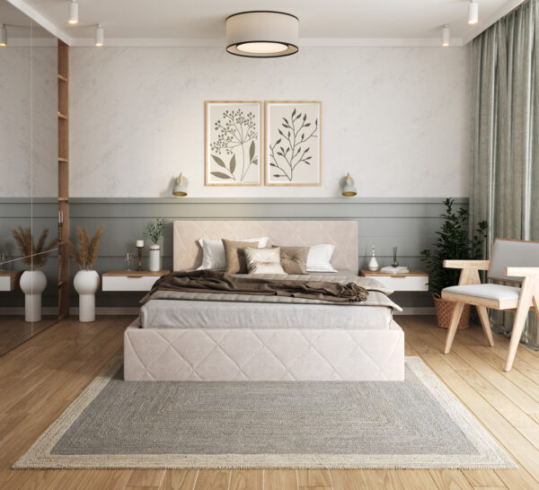 łóżko tapicerowane białe eleganckie