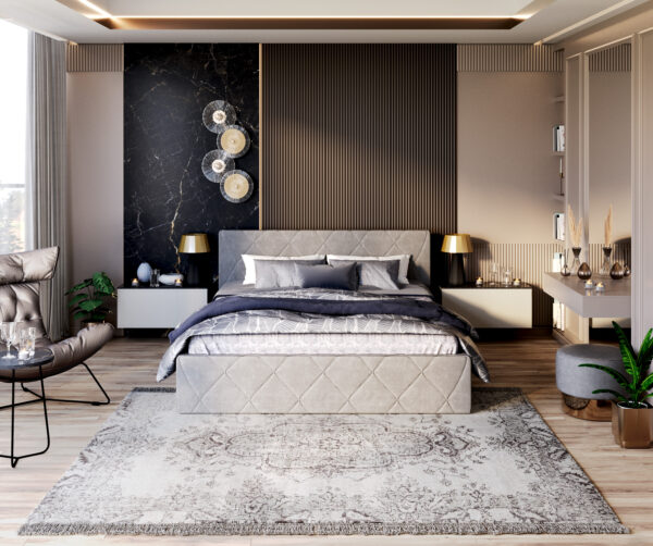 szare łóżko tapicerowane glamour do sypialni 90x200 120x200 160x200 180x200