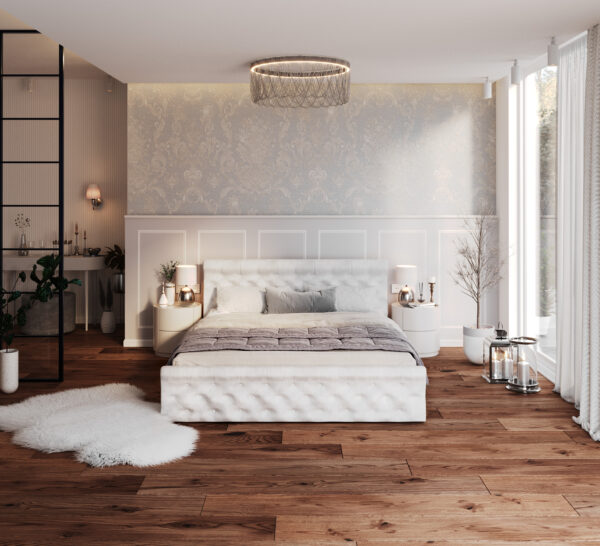 łóżko tapicerowane tanie ładne eleganckie sypialnia inspiracja