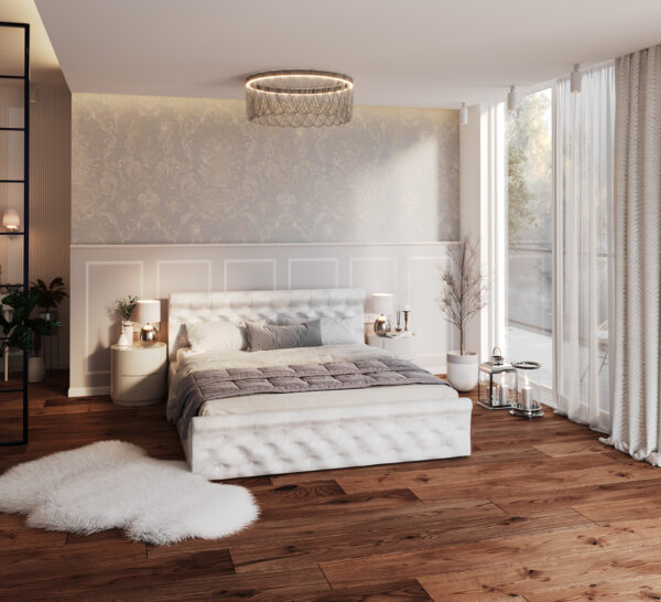 łóżko tapicerowane tanie ładne eleganckie sypialnia inspiracja