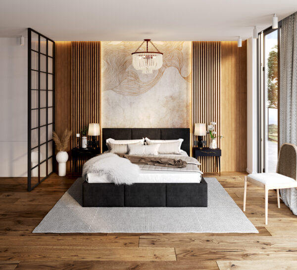 łóżko tapicerowane sypialnia inspiracja tanie solidne łóżko