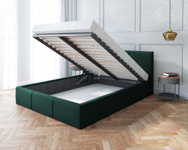 łóżko sypialniane butelkowa zieleń inspiracja łóżko tapicerowane