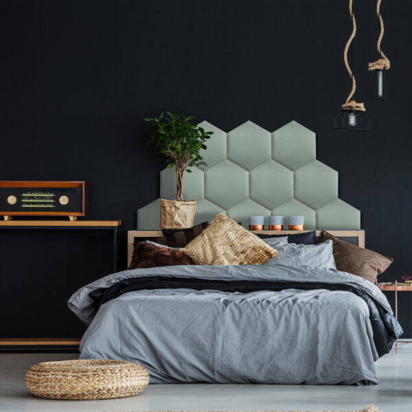 panele tapicerowane szałwiowy miętowy sypialnia salon inspiracja
