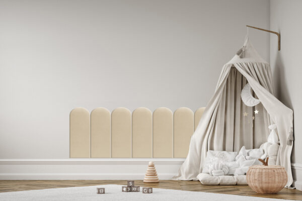 sypialnia salon inspiracja pokój dziecka panele tapicerowane beżowe