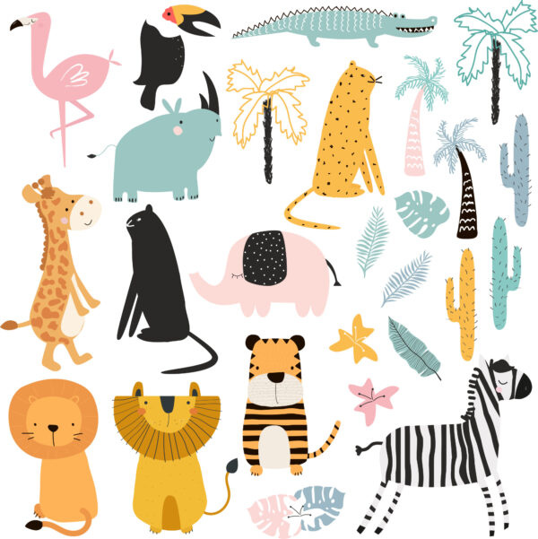 kolorwa tapeta w zwierzątka zoo dla chłopca dla dzoiewczynki dla dziecka
