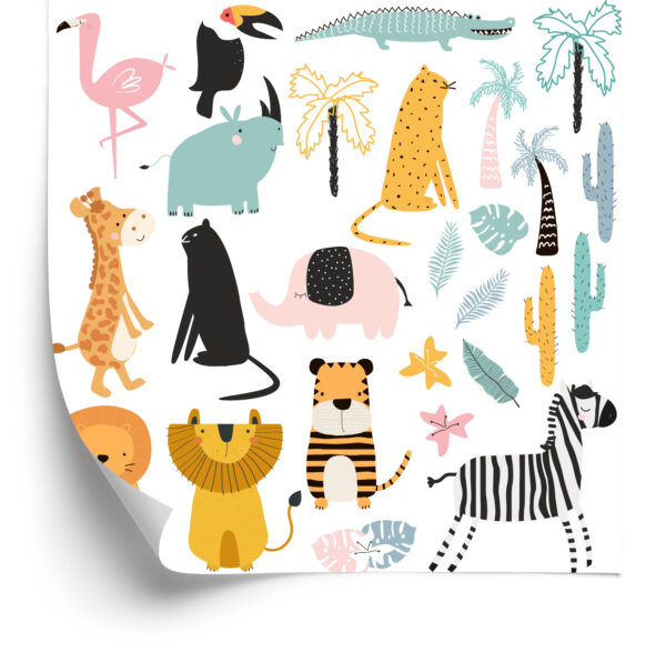 kolorwa tapeta w zwierzątka zoo dla chłopca dla dzoiewczynki dla dziecka