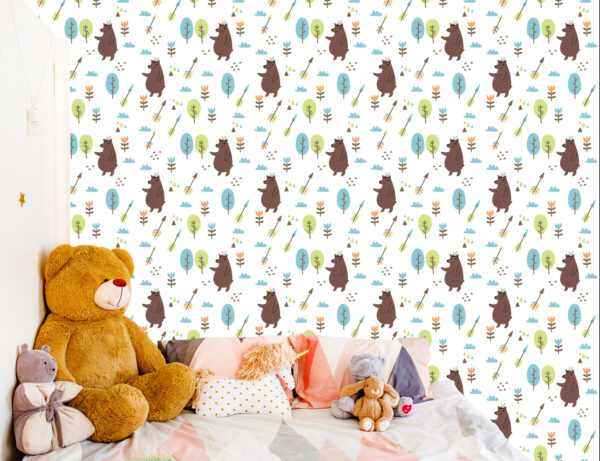 tapeta zwierzątka niedźwiedzie do pokoju dziecka chłopca dla dziewczynki