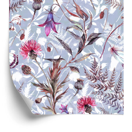 tapeta akwarela do pokoju dziewczynki do sypialni do salonu polne kwiaty niebieska