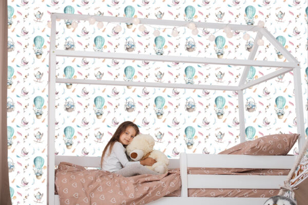 tapeta do pokoju dziecka chłopca dziewczynki ptaszki baloniki bajkowa