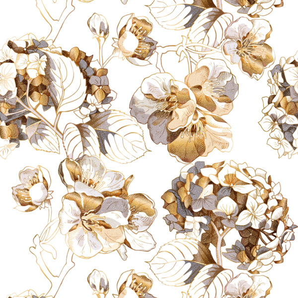 kwiety hortensja kwiat wiśnio tapeta do sypoialni do salonu minimalistyczna glamour biało złota