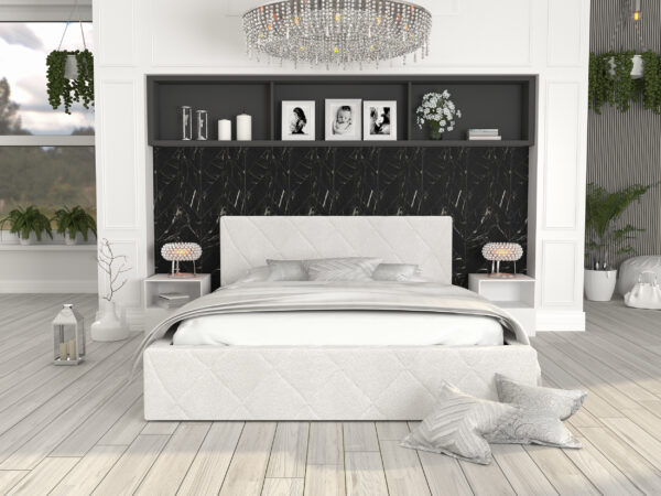 tanie łóżko tapicerowane eleganckie białe inspiracja sypialnia
